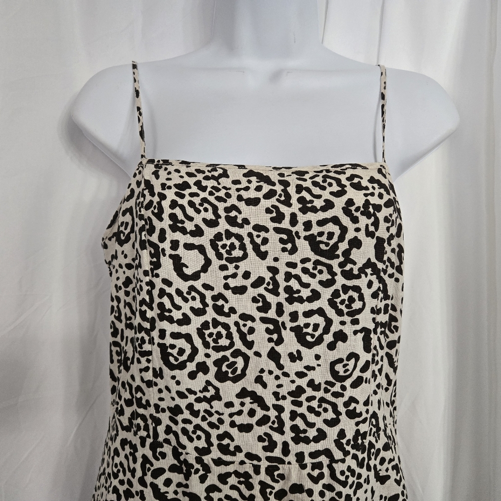 Saks Fifth Ave Leopard Print Spaghetti Strap Linen High Low Summer Dress Size S - Picture 2 of 10